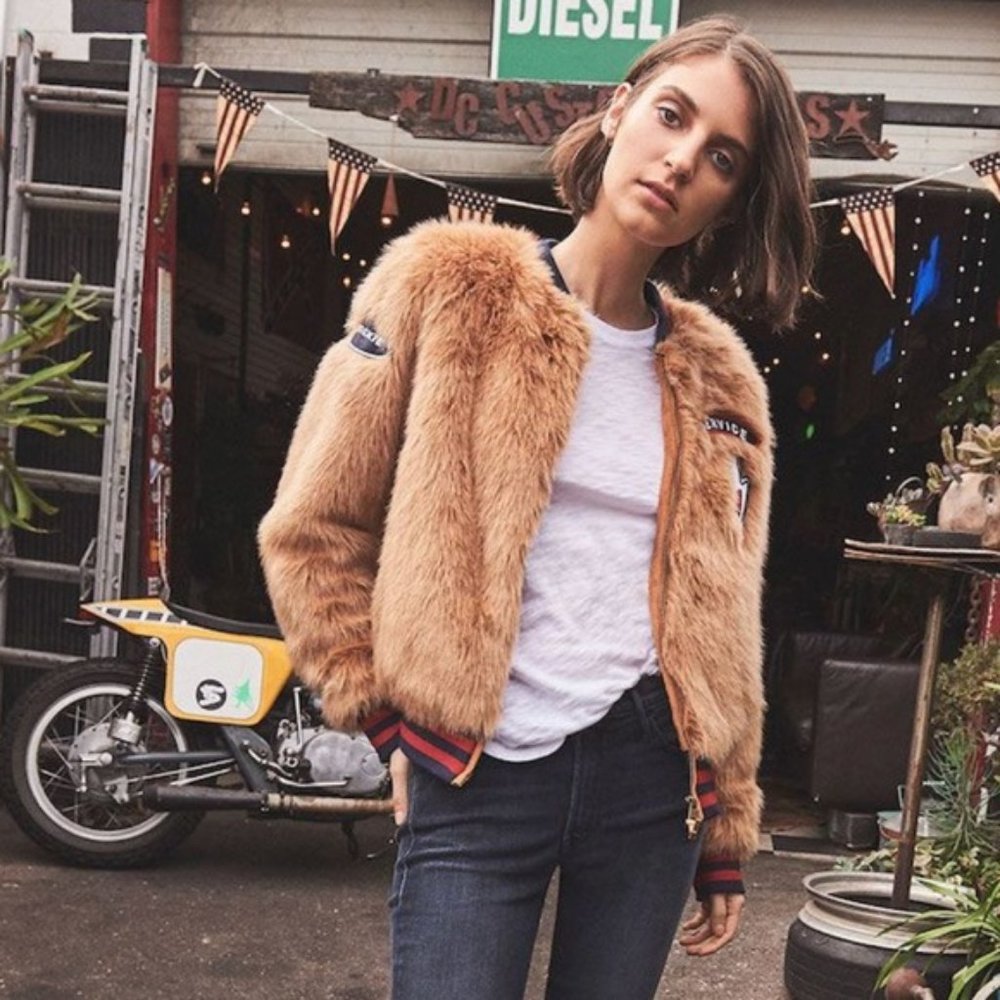 MOTHER Denim Faux Fur Jacket Size Small